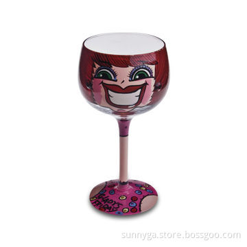Lolita Hand-painted Wine Glass with 380mL Capacity, Customized Designs are Accepted